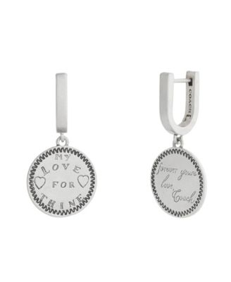 Silver Runway My Love Coin Charm Huggie Earrings