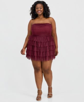 Trendy Plus Size Glitter Ruffled Strapless Dress