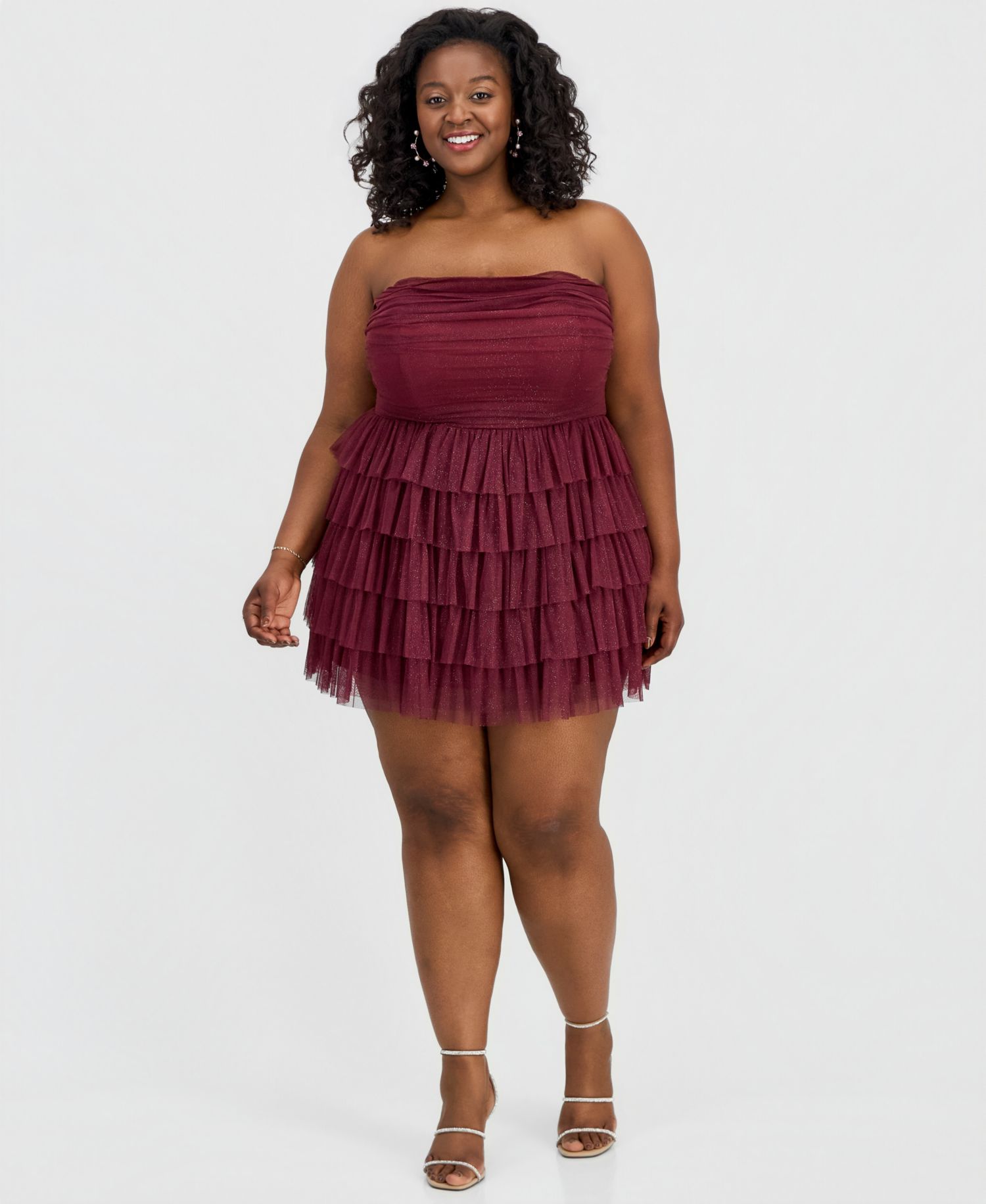 Trendy Plus Size Glitter Ruffled Strapless Dress