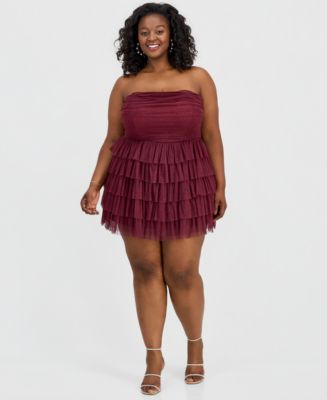 B Darlin Trendy Plus Size Glitter Ruffled Strapless Dress - Macy's