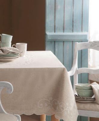French Perle Linen Embroidered Tablecloth, 52" x 70"