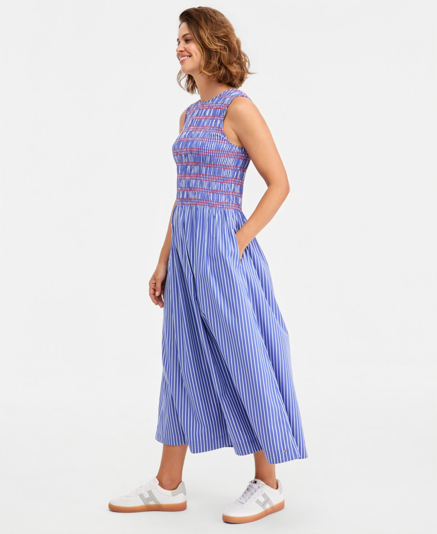 Women's Cotton Smocked Striped Maxi Dress