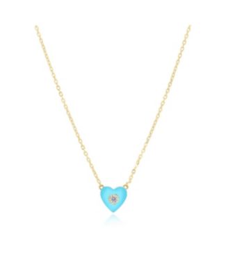 Turquoise CZ Single Heart Necklace 14K Gold-Plated Sterling Silver