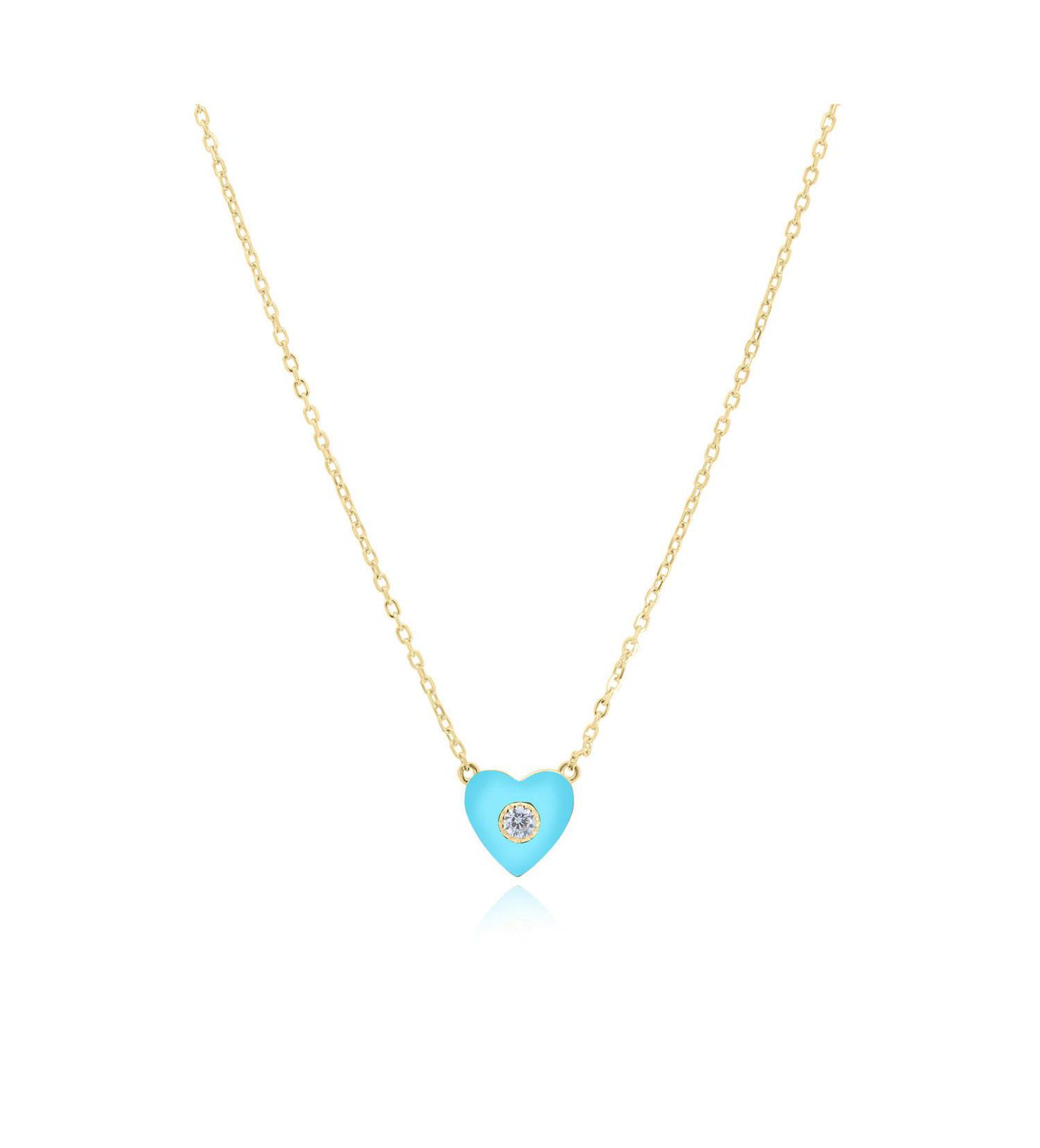 Turquoise CZ Single Heart Necklace 14K Gold-Plated Sterling Silver