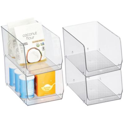 Stackable Clear Plastic Open Front Storage Bin, 4-Pack