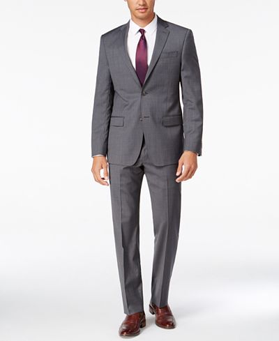 DKNY Men's Slim-Fit Gray Mini-Check Suit