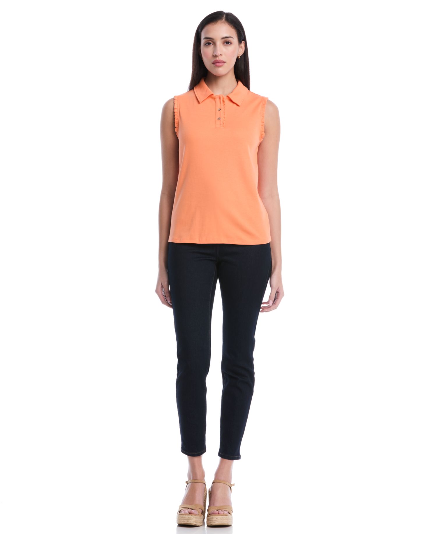 Petite Ruffle Trim Sleeveless Polo Shirt