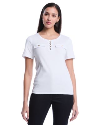 Petite Welt Pocket Button Detail Short-Sleeve Top