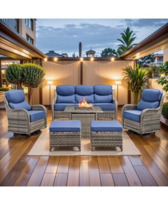 Patio Furniture Set with Fire Pit Table, Outdoor Patio Conversation Sets, 6 Pieces 7 Seats Wicker Outside Sectional Sofa Set