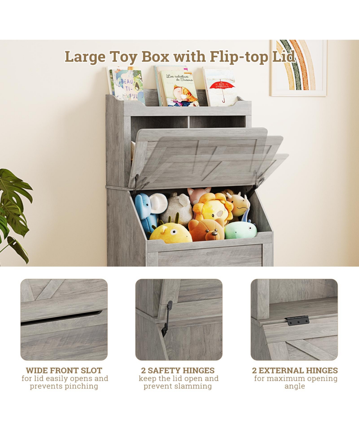 homfan Kids Toy Storage Organizer, Bookshelf and with Flip-Top Lid Cubby, Wood Bookcases Fit for Playroom, Children's Room