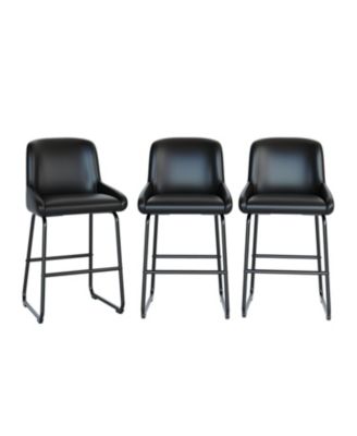 Set of 4 modern PU leather counter stools with backrest and footrest, armless design, sturdy metal frame for kitchen or counter seating