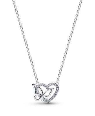 Entwined Heart Butterfly Pendant Necklace