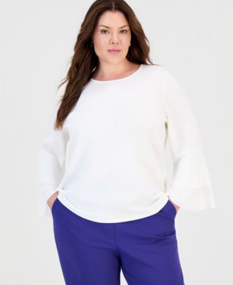 Plus Size Textured Knit Bell-Sleeve Top