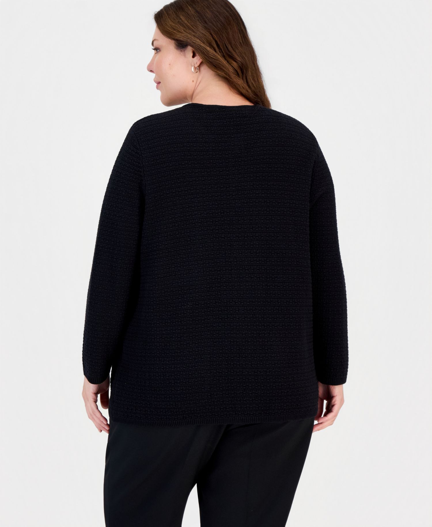 Plus Size Textured-Knit Patch-Pocket Cardigan