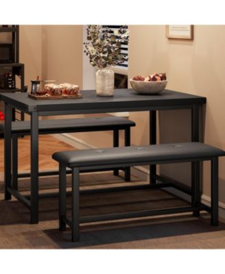 Dining Table Set for 4, Kitchen Table with 2 Upholstered Benches, Wood Kitchen Dining Room