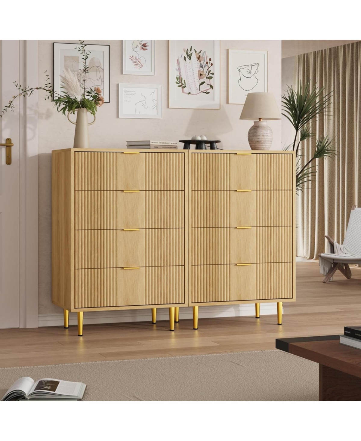 gaomon Fluted 4-Drawer Dresser, 36.9" Tall Modern Wooden Chest with Metal Handles for Bedroom, Living Room, Hallway
