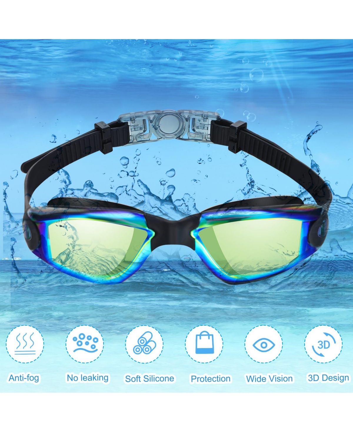 Gnuadz 8pc Swim Goggles Anti Fog Silicone Ear Plug Nose Clip