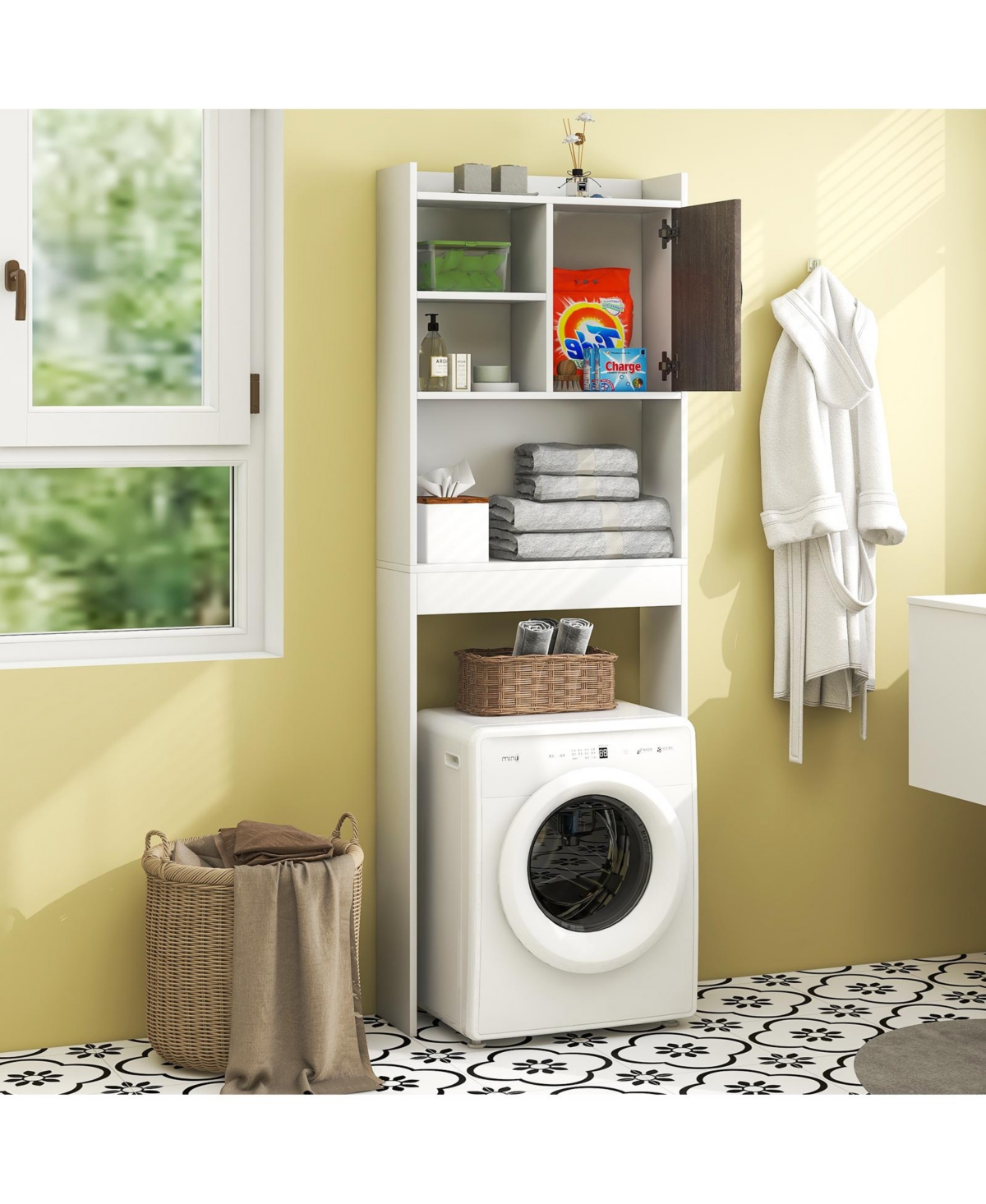 sumyeg 4-Tier Space Saving Over The bath fixture Storage Cabinet with Open Shelves