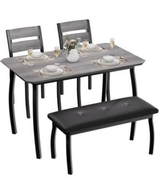 4-Piece Farmhouse Dining Set with 2 Chairs and Bench for Small Spaces