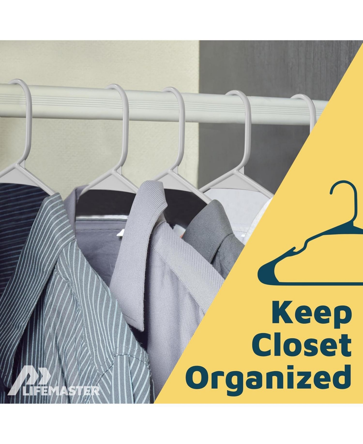 Lifemaster Heavy-duty plastic hangers with non-slip grooves design, hold up to 5 lbs-ideal for clothes, dresses and coats pack of 5