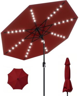 10 FT Patio Umbrella with Solar Lights, 40 LED Outdoor Market Table Umbrella with Tilt and Crank, 8 Ribs UV Resistant Deck Umbrella for Pool Garden