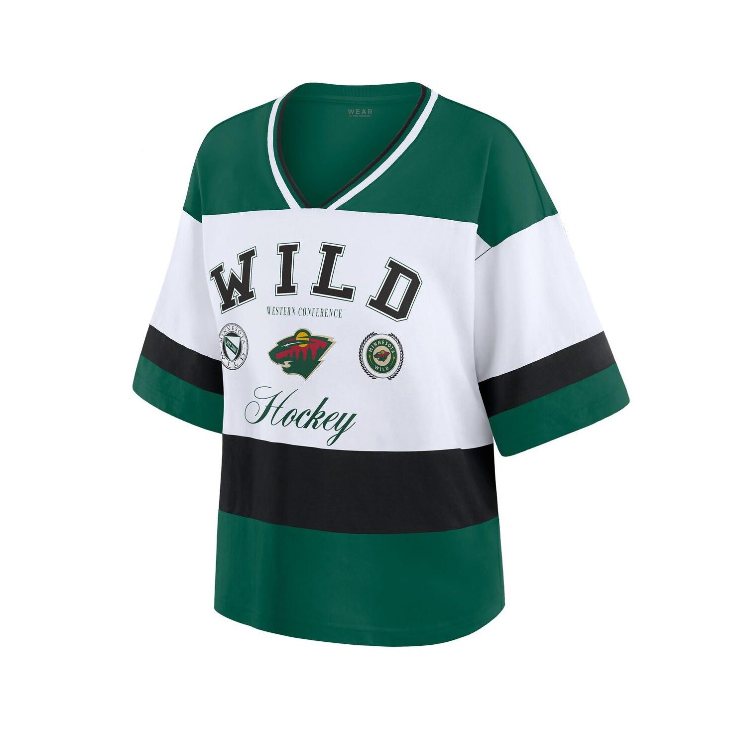 Women's Green/White Minnesota Wild Jersey Style T-Shirt