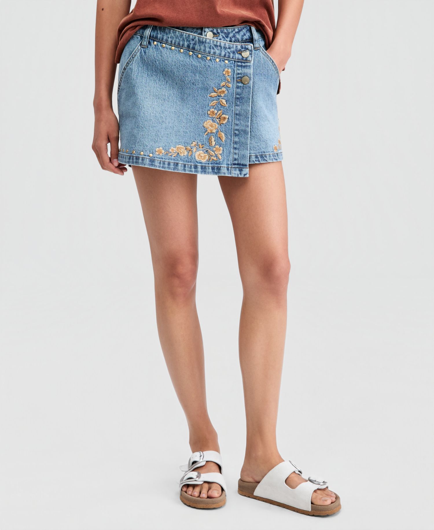 Women's Embroidered Denim Mini Skort