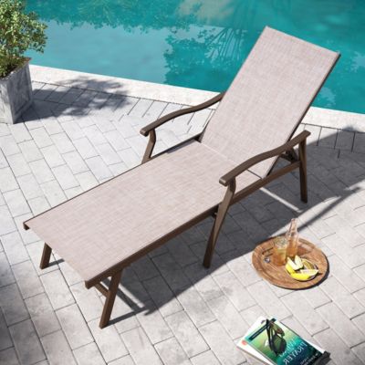 Outdoor Patio Aluminum Adjustable Chaise Lounge Chair with Arm