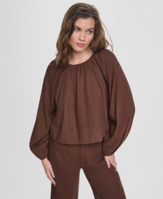 Women's Raglan Long-Sleeve Shirred Neckline Top