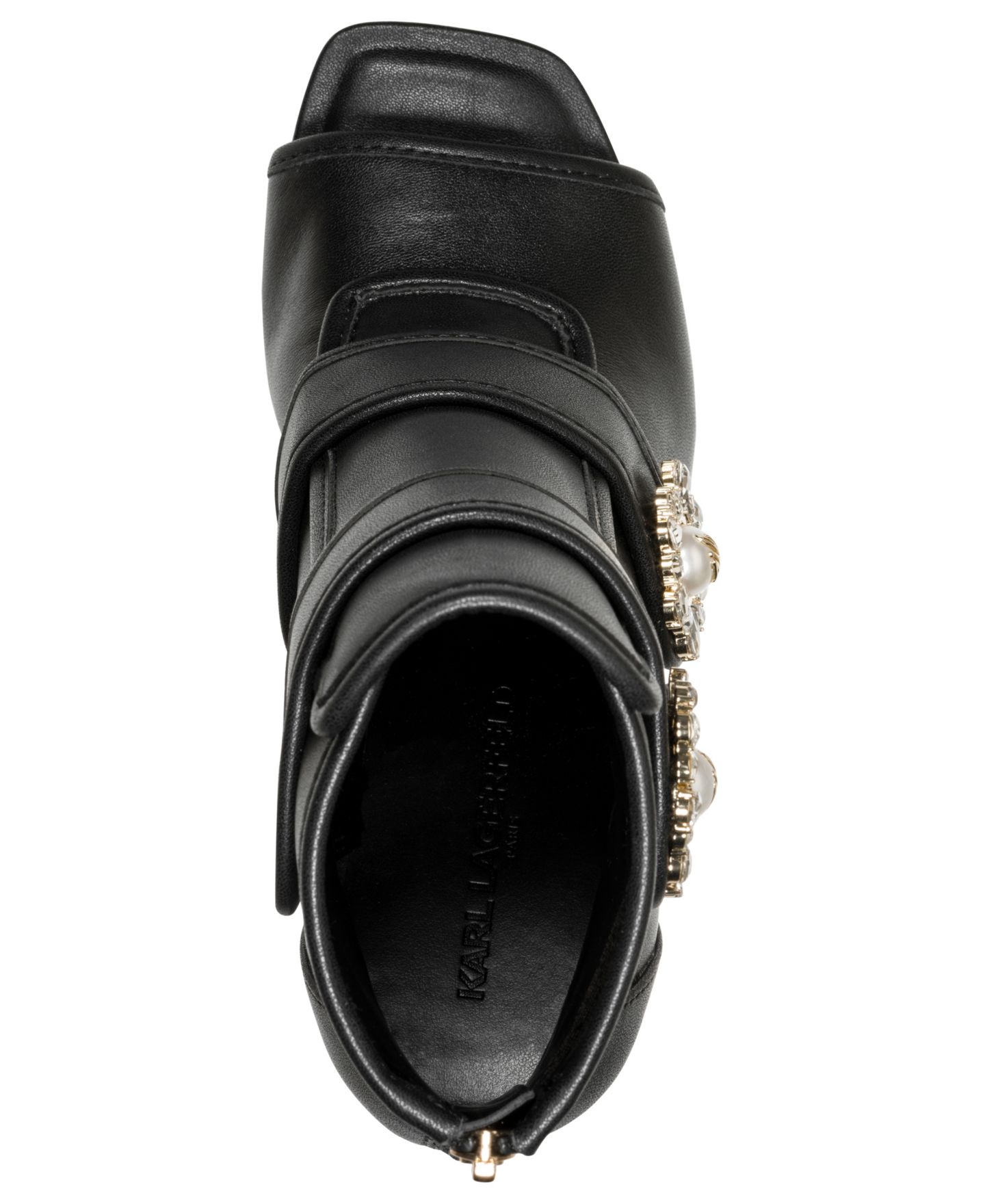 Женские ботинки KARL LAGERFELD PARIS Dimitra Peep Toe Booties, цвет: Чёрный кожаный — фото 4