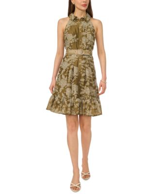 Women's Belted Sleeveless Collared Dress