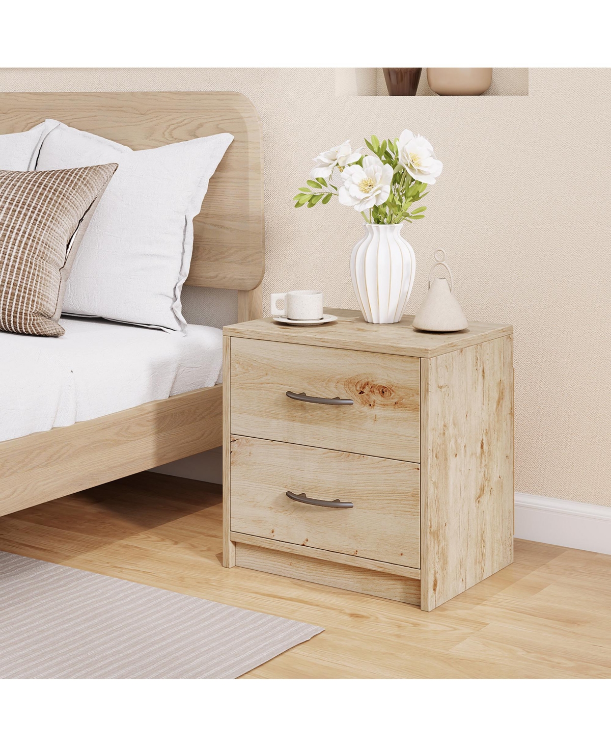 Gymax 2 - Pieces 2-Drawer Nightstand Modern Bedside Table with Storage for Living Room Bedroom