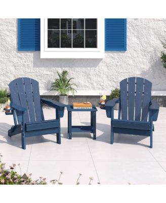 2 Piece All Weather Resistent Outdoor Patio Chair, Folding Adirondack Chair with Cup Holder, Side Table