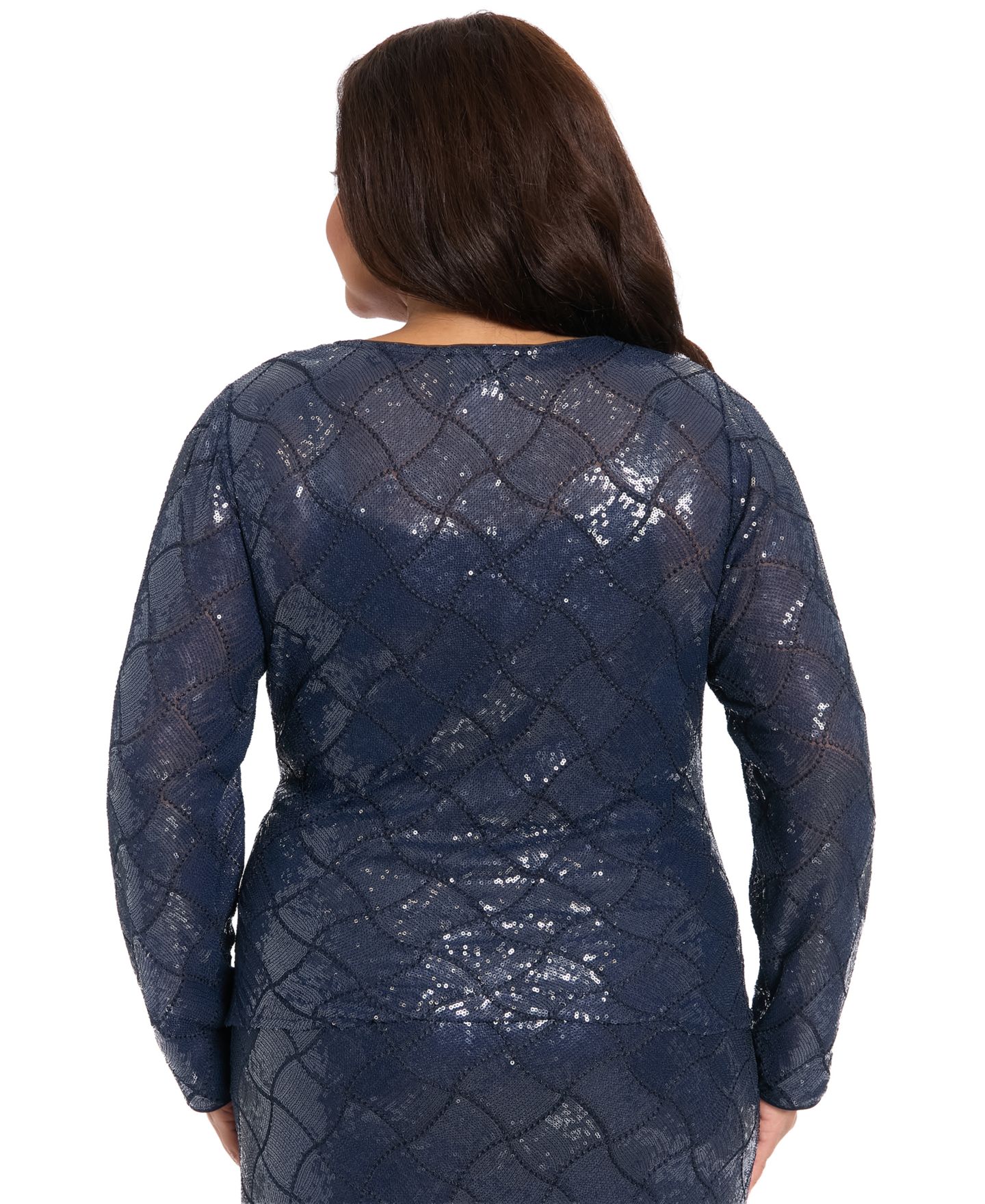 Женский топ Muse Plus Size Long-Sleeve Sequined Wrap, цвет: Тёмно-синий — фото 3