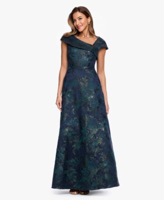 Women's Square Neck Brocade Asymmetrical Ball Gown