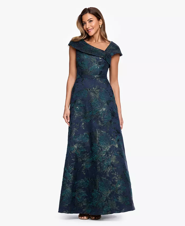 Women's Square Neck Brocade Asymmetrical Ball Gown