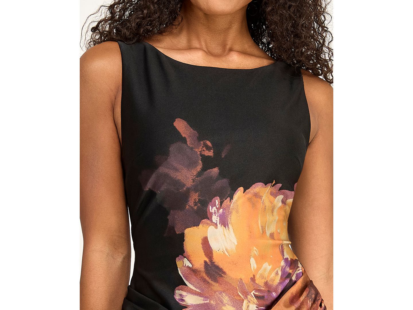 Женское платье SENI & CADE Juniors' Floral Printed Sleeveless Boat Neck Short, цвет: Чёрный / Золотой — фото 4