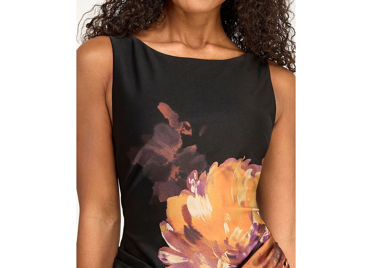 Juniors' Floral Printed Sleeveless Boat Neck Short Dress