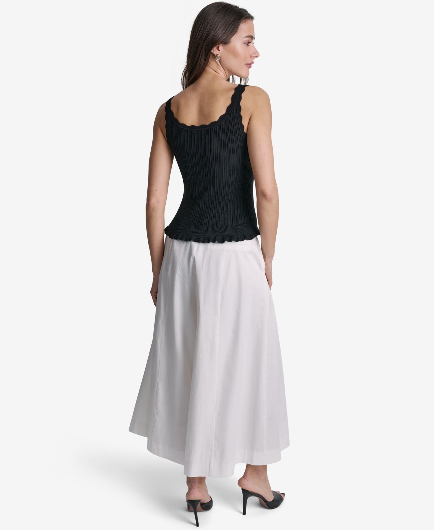 Женский топ BCBG Ribbed Button-Front Scoop Neck, цвет: Чёрный — фото 6