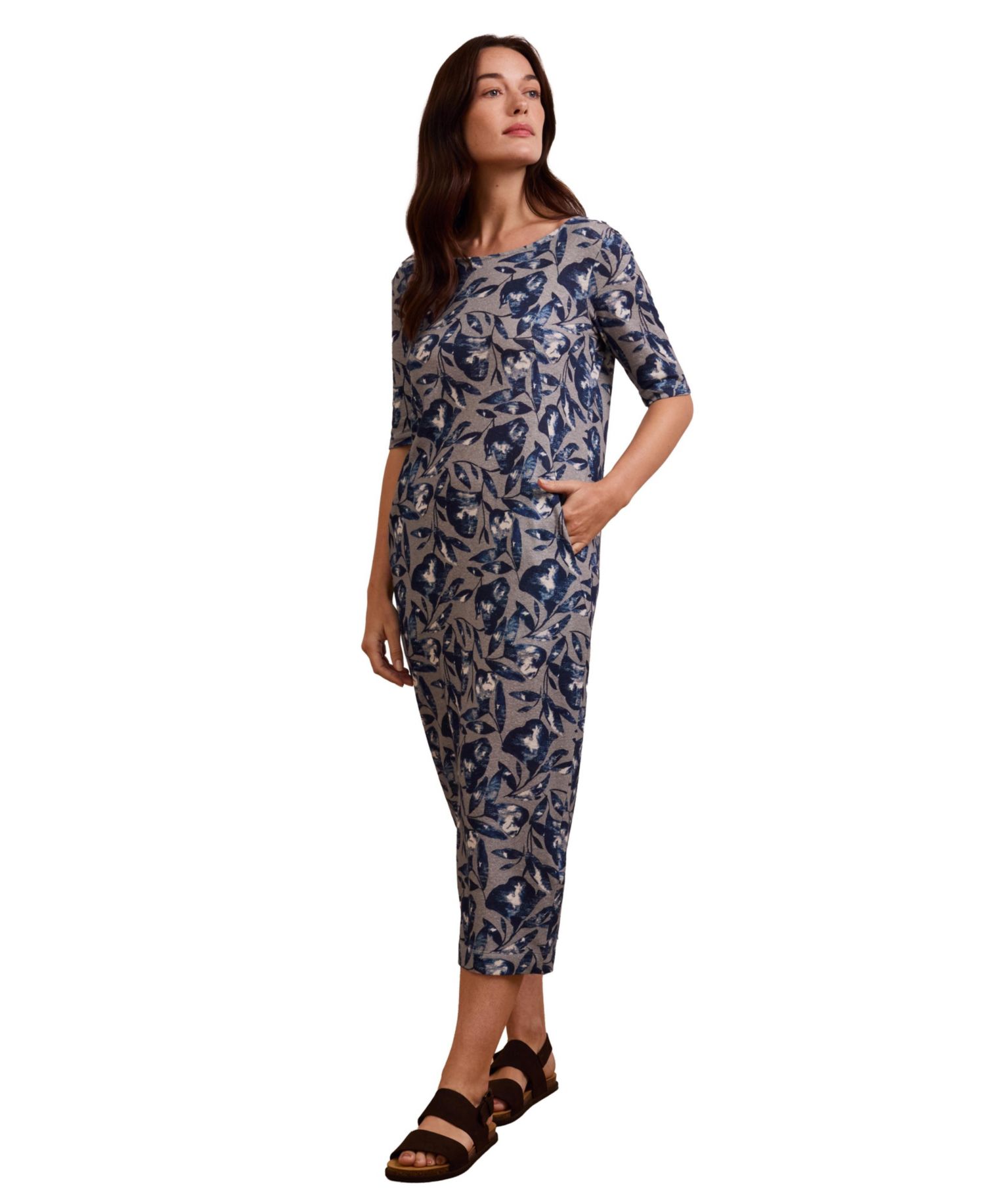 Women's Linen Cotton Blend Button Back Dress