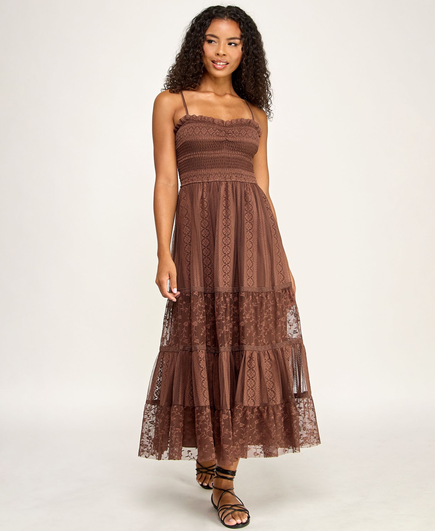 Женское платье SENI & CADE Juniors' Sweetheart Neck Midi, цвет: Коричневый — фото 1