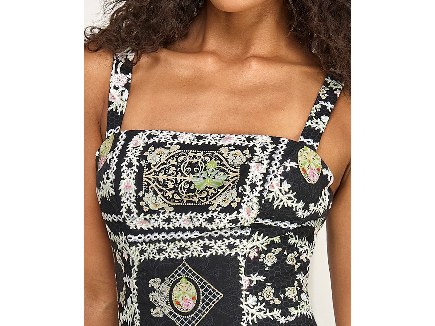 Женское платье SENI & CADE Juniors' Printed Square Neck Eyelet Drop Waist Short, цвет: Чёрный разноцветный — фото 4