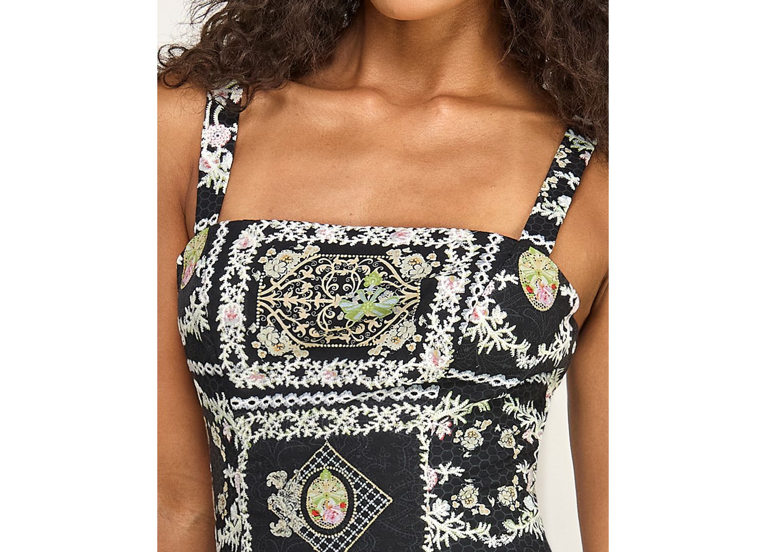 Juniors' Printed Square Neck Eyelet Drop Waist Short Dress