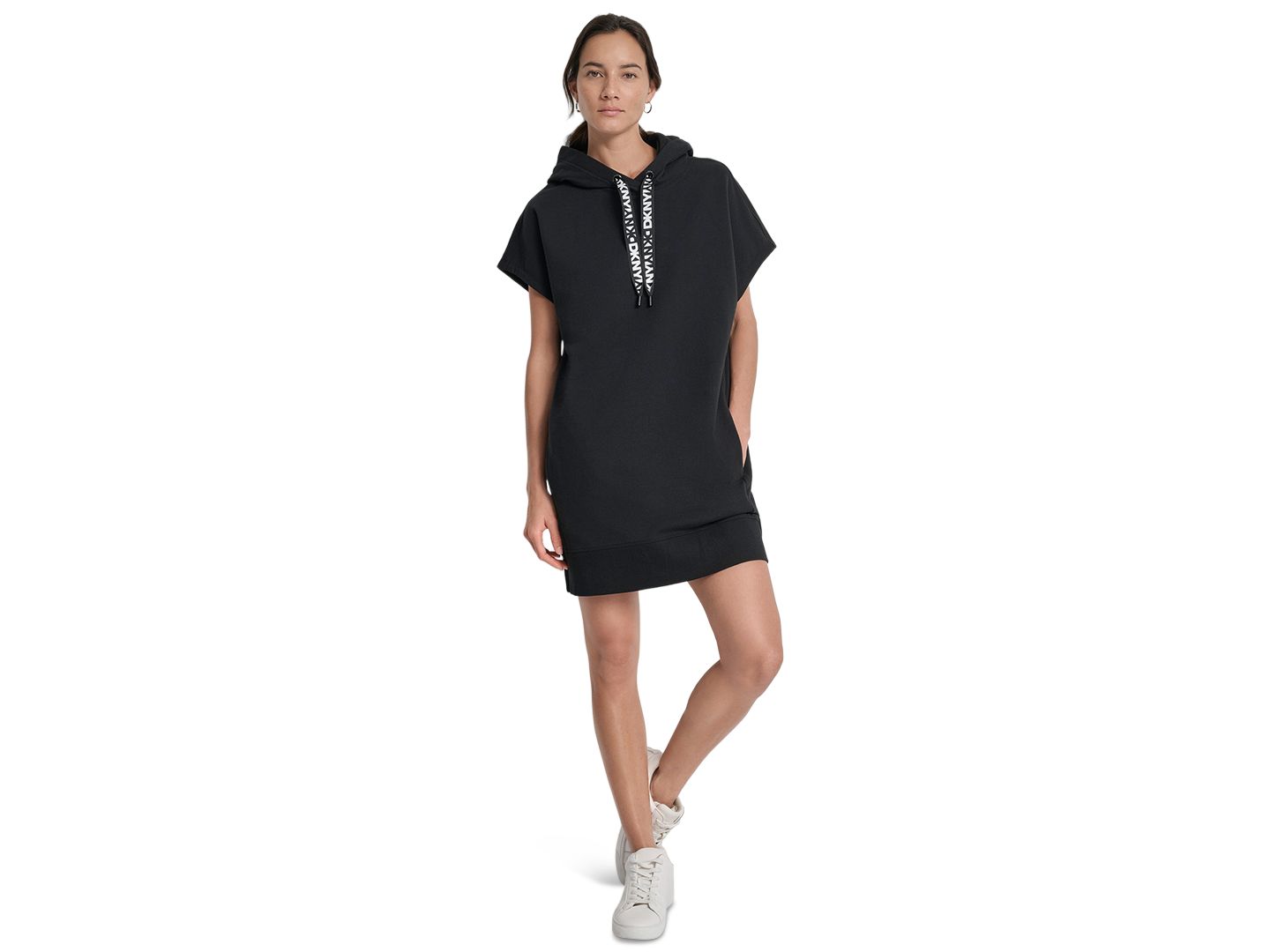 Женское платье DKNY Sport Two-Tone Hooded Mini, цвет: Чёрный — фото 1