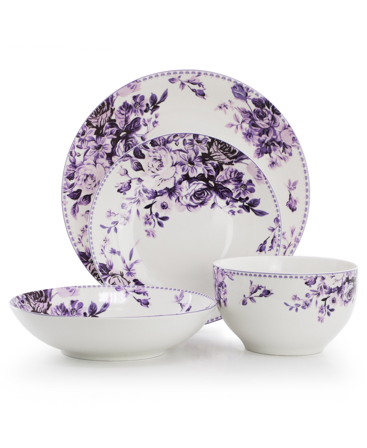 Elama Purple Rose 24-Piece Dinnerware Set, Service For 6