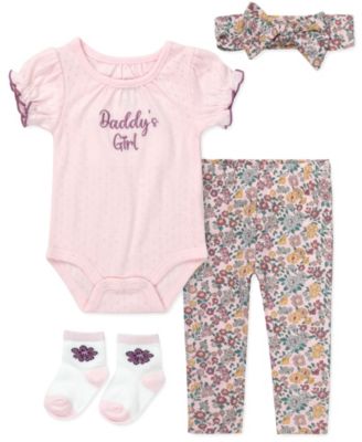 Baby Girls' Short-Sleeve Bodysuit, Socks, Headband and Leggings, 4-Piece Set