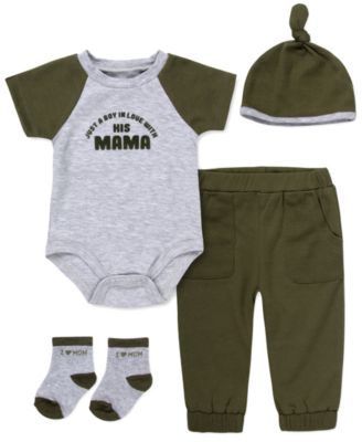 Baby Boys' Short-Sleeve Bodysuit, Hat, Socks and Pants, 4-Piece Set