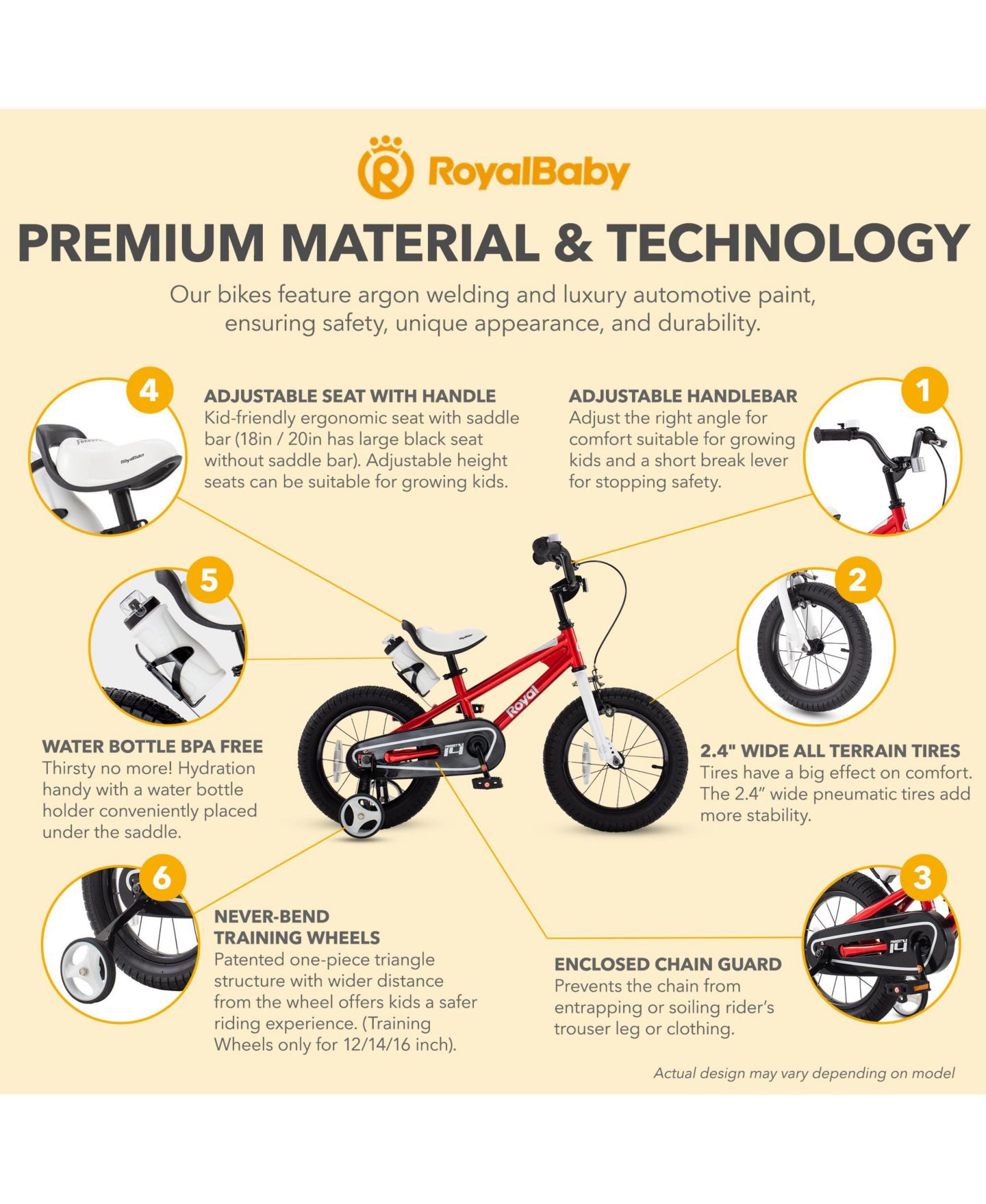 Детская игрушка RoyalBaby Freestyle 16 Inch Steel BMX-Style Bicycle with Training Wheels, Ages 3+ — фото 4