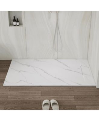 Low-Profile SMC Shower Base with Reversible Drain, Drain Cover, Non-Slip, Wheelchair-Friendly