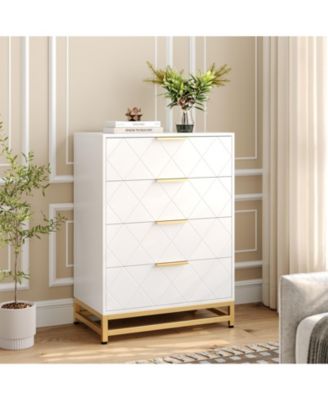 Tall 4-Drawer Modern Dresser, Wood Storage Chest with Metal Accents, Multi-use Cabinet for Bedroom, Hallway and Living Room